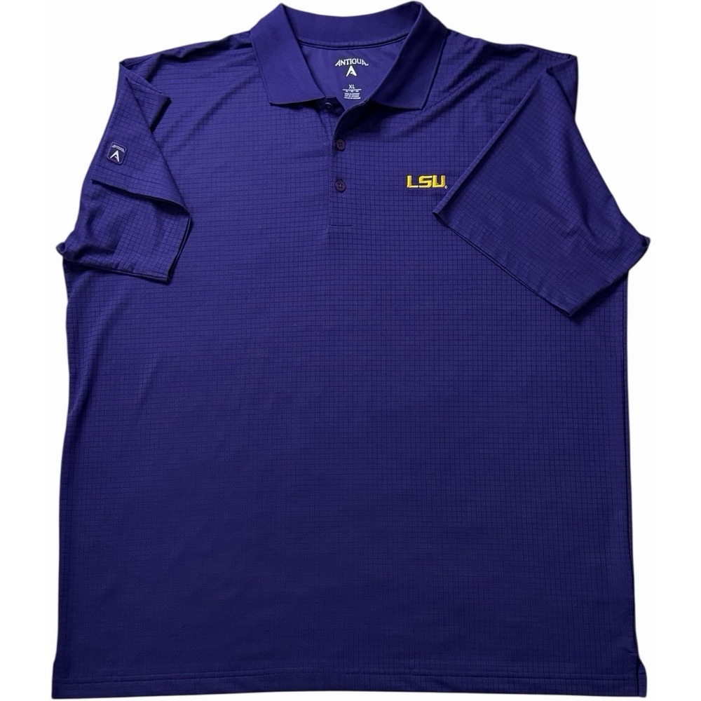 Antigua LSU Tigers Purple Performance Polo Shirt Textured Golf Size XL NCAA